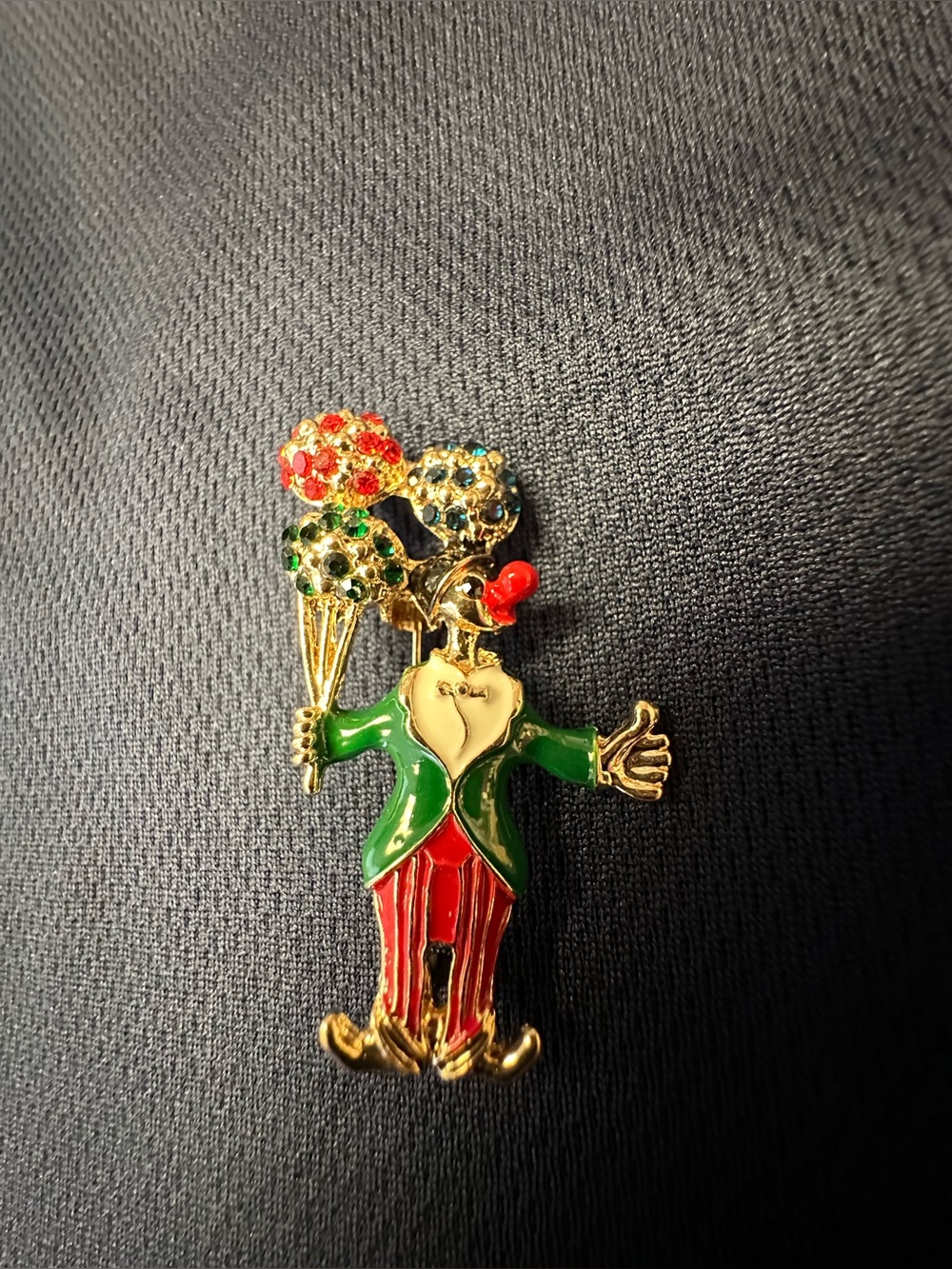 Clown Brooch with Colorful Rhinestone Balloons